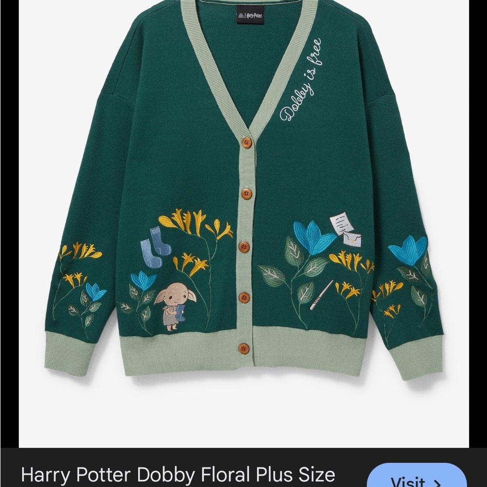 Harry Potter Dobby Floral Green Cardigan Sweater